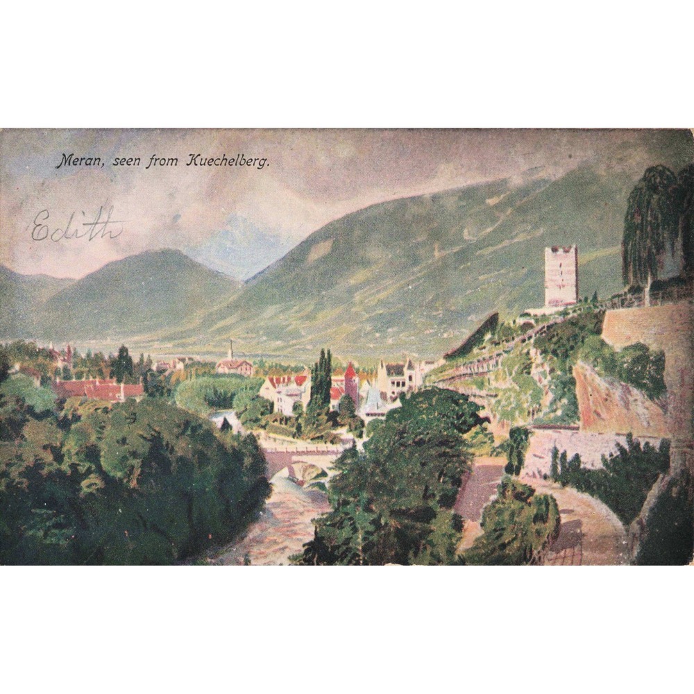 Vintage Meran Italy Postcard Globe Trotter Series Rotograph Co Kuechelberg View - Picture 1 of 2